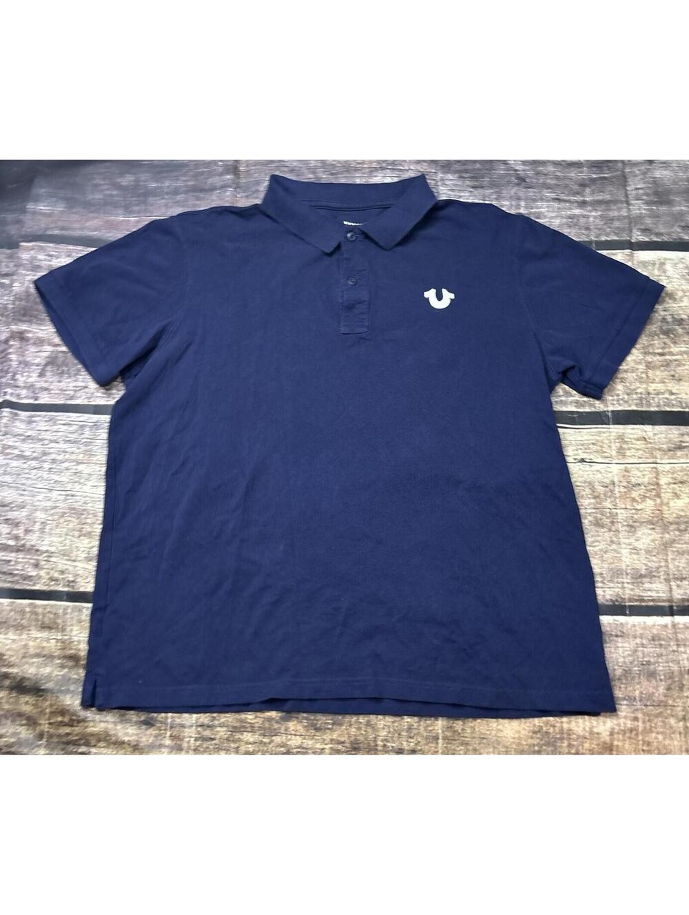 True Religion Polo Shirt Mens Large Cotton Double Sided Navy